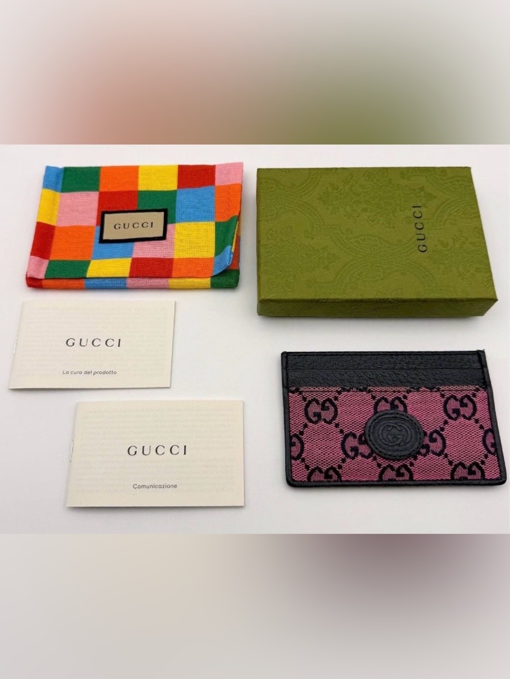 Gucci Black Trim Pink GG Canvas Card Case
